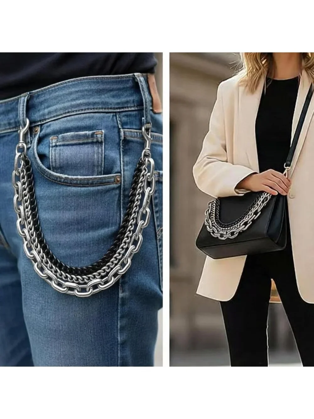 Trendy Two-Tone Gold Bag Charm Chain & Key Pendant - Vintage Jewelry Gift for